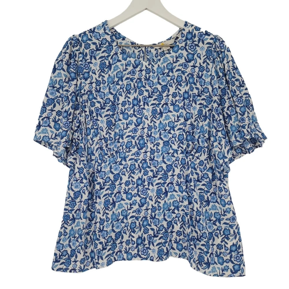 Boden Flutter Sleeve Top in Porcelain Blue, Pansy Bloom - Picture 2 of 8